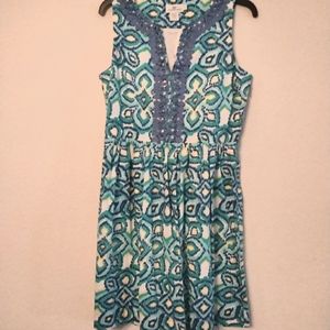 VINEYARD VINES blue green turquoise yellow pleated sleeveless dress